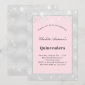 キンチアニェラ シルバー ブラッシュ ピンク グリッター ダスト 招待状 (正面/裏面)
