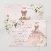 キンチアニェラ Save the Date ローズゴールド スウィート16 招待状 (正面/裏面)