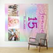 キンチアネラのピンクのグリッター垂れ写真ホログラフィック タペストリー (インサイチュ(横))