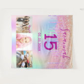 キンチアネラのピンクのグリッター垂れ写真ホログラフィック タペストリー (正面(横))