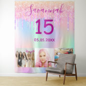 キンチアネラのピンクのグリッター垂れ写真ホログラフィック タペストリー (インサイチュ)