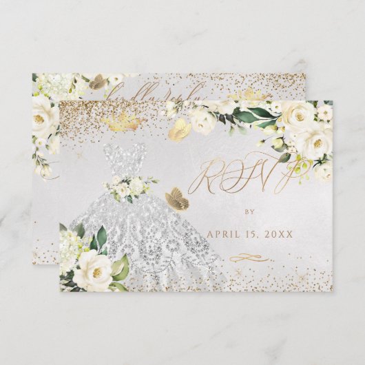 キンチアネラの返信 銀色グリッターのドレス 招待状 (正面/裏面)