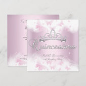 キンチアネラパーティー ピンク 白 タイア バタフライ 招待状 (正面/裏面)