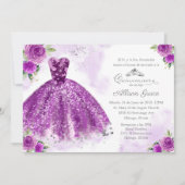 キンチアネラ招待状 スペイン風 シルバー パープル ドレス 招待状 (正面)