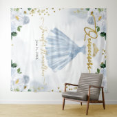 キンチアネラ背景 青い花 ピンクのドレス タペストリー (インサイチュ(横))