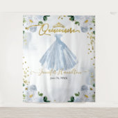 キンチアネラ背景 青い花 ピンクのドレス タペストリー (正面)