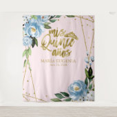 キンチアネラ ゴールドホイル ピンク ブルー 花 背景 タペストリー (正面)