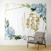 キンチアネラ ゴールド フォイル ダスティーブルー フラワーバックドロップ タペストリー (インサイチュ(横))