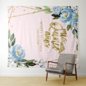 キンチアネラ ゴールド ホイル ピンク ブルー 花 背景 タペストリー (インサイチュ(横))