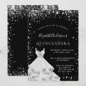 キンチアネラ パーティー ブラック シルバー グリッター ダスト ドレス 招待状 (正面/裏面)
