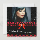 キンチアネラ パーティー 赤いレース ジュエル ボウ 2 招待状 (正面)