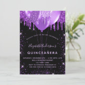 キンチアネラ ブラック パープル グリッター ダスト バルーン 招待状 (スタンド正面)