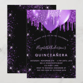 キンチアネラ ブラック パープル グリッター ダスト バルーン 招待状 (正面/裏面)