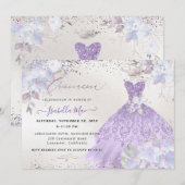 キンチアネラ ライラックパープル シルバー グリッター ドレス 招待状 (正面/裏面)