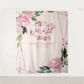 キンチアネラ ローズゴールド フォイル ピンク フラワー バックドロップ タペストリー (正面)