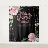 キンチアネラ ローズゴールド フォイル ピンク フラワー バックドロップ タペストリー (正面)