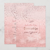 キンチアネラ/偽のローズゴールドのコンフェッティ+スノーボケ 招待状 (正面/裏面)