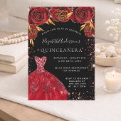 キンチアネラ 赤 黒 グリッター ドレス 花 招待状