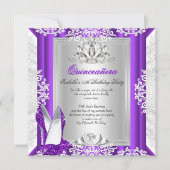 キンチアネラ 15歳の誕生日パーティー グリッター パープル シューズ 招待状 (正面)
