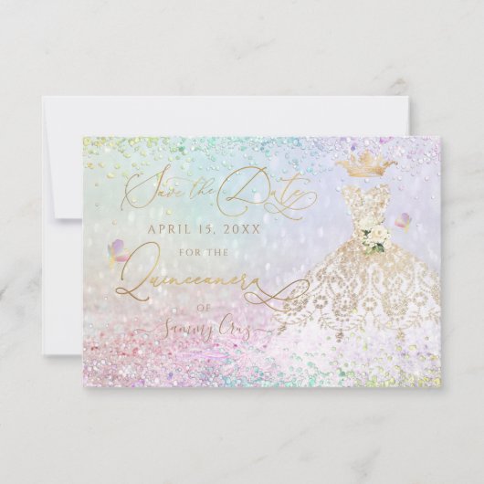 キンチアネラ Save the Date ホワイトゴールドドレス 招待状 (正面)