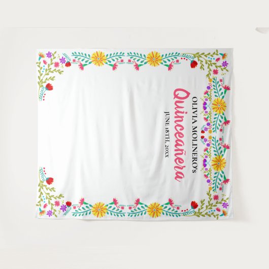 キンチェアニェラパーティー写真用背景 メキシコの花 タペストリー (正面(横))