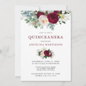 キンチェアニェラ エレガント ウォーターカラー バーガンディ フローラル 招待状 (正面)