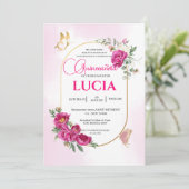 キンチェアニェラ　ジオメトリック　ピンク　フクシア　フラワー　ゴールド 招待状 (スタンド正面)