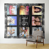 キンチェアニェラ ブラック シルバー グリッター フォト コラージュ タペストリー (インサイチュ(横))
