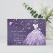 キンチェアニェラ ライラックパープル グリッター ドレス 招待状 (スタンド正面)