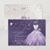 キンチェアニェラ ライラックパープル グリッター ドレス 招待状 (正面/裏面)