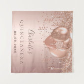 キンチェアニェラ ローズゴールド グリッター風船 モノグラム タペストリー (正面(横))