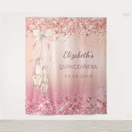 キンチェアニェラ ローズゴールド ピンク グリッター バレエシューズ タペストリー (正面)