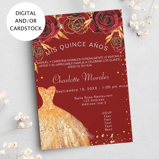 キンチェアニェラ 赤 ゴールド ドレス 花 招待状