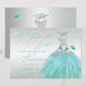 キンチェアニェーラ Save the Date ターコイズ シルバー 招待状 (正面/裏面)