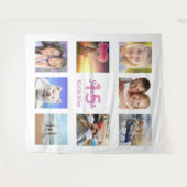 キンチェアネラのピンクと白のフォトコラージュ名前 タペストリー (正面(横))