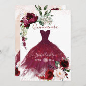 キンチェアネラのブラッシュ バーガンディー 水彩花 招待状 (正面/裏面)