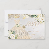 キンチェアネラの招待状 RSVP ゴールドグリッターのドレス 招待状 (正面)