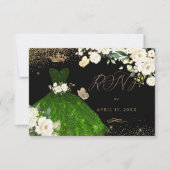 キンチェアネラの返信 エメラルドグリーンのスパンコールドレス 招待状 (正面)