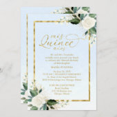 キンチェアネラ招待状 バイリンガル 青 ゴールド箔 招待状 (正面/裏面)