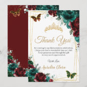 キンチェアネラ エメラルド バーガンディー 花柄 感謝カード 招待状 (正面/裏面)