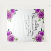 キンチェアネラ シルバー ティアラ 紫の花の背景 タペストリー (正面(横))