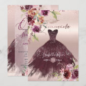 キンチェアネラ ブラッシュ バーガンディー 水彩花 招待状 (正面/裏面)