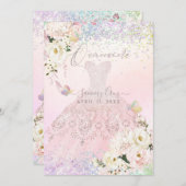 キンチェアネラ ホログラフィック マリポサ ブラッシュ ピンクのドレス 招待状 (正面/裏面)