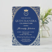 キンチェアネラ ロイヤルブルーとゴールドのプリンセス モノグラム 招待状 (スタンド正面)