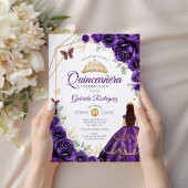 キンチェアネラ 紫 花のドレス ゴールド 招待状