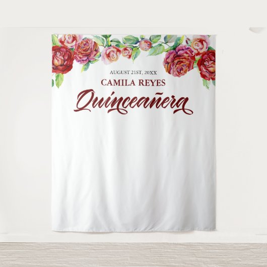 キンチェアネラ 15歳の誕生日 赤いバラの写真用背景 タペストリー (正面)