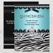 キンチェアネラ 15歳 青 ティール 黒 ゼブラ ティアラ 招待状 (正面/裏面)