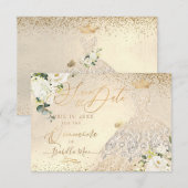 キンチェアネラ Save the Date ゴールド 偽 グリッター ドレスⅠ 招待状 (正面/裏面)