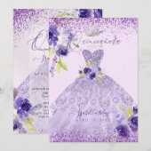 キンチェアラ ライラック パープル シルバー グリッター ドレス 招待状 (正面/裏面)
