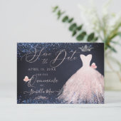 キンチェアラ 保存日付 バタフライ ブラッシュ ドレス ネイビー 招待状 (スタンド正面)